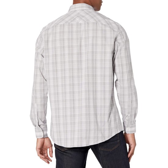  Men’s Regular-Fit Non-Iron Stretch Performance Dress Shirt, Plum Multi, 18″ Neck 34″-35″ Sleeve