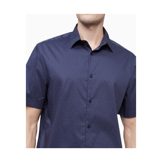  Men’s Short Sleeve Stretch Cotton Pattern Shirt, Navy/L
