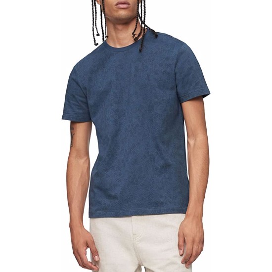  Men’s Smooth Cotton Printed Crewneck T-Shirt,Navy, Small