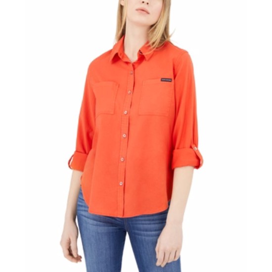  Regular & Petite Jeans Utility Shirt, Orange, X-Large