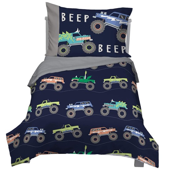 Carter’s 4 Piece Monster Truck Toddler Comforter Set, Navy