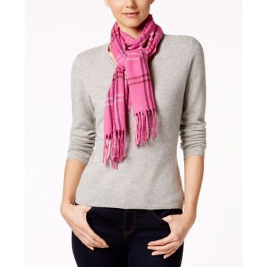 Grid Pattern Woven Scarf, Pink