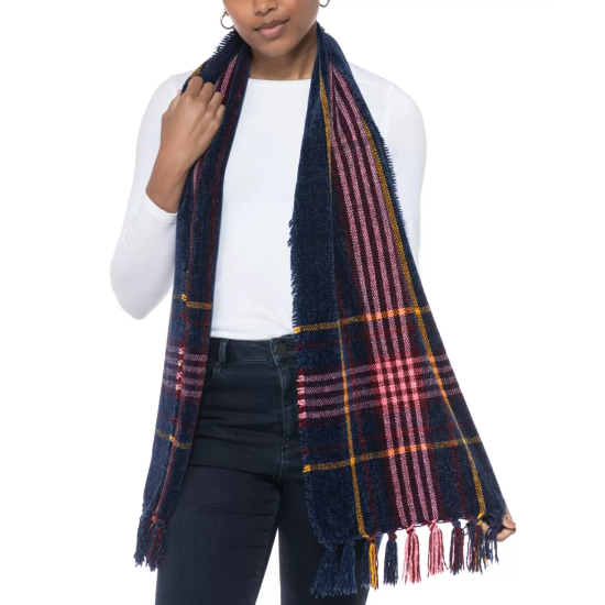  Patterned Wrap Scarf, Blue/Red, 64″ x 13″
