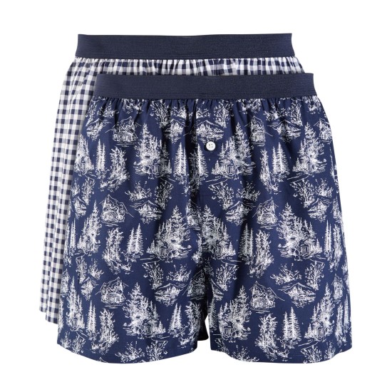  Men’s 2-Pk. Holiday Printed Cotton Boxers, Navy, Large