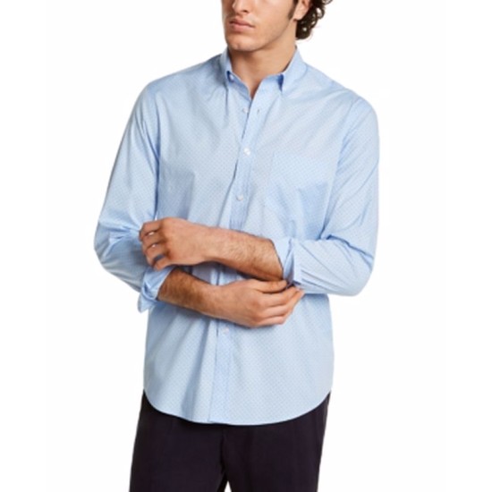  Men’s Barry Dot-Print Long-Sleeve Shirt, Pale Ink Blue, Medium