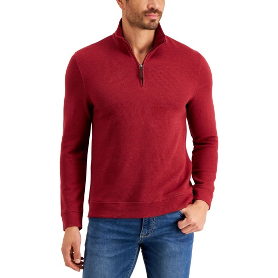  Men’s Birdseye Quarter-Zip Pullover, Small, Red