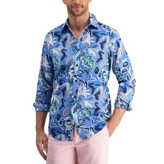  Men’s Cerritos Floral-Print Shirt, Blue/M