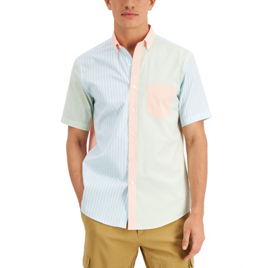  Men’s Colorblocked Stripe Shirt, Clear Water Blue, Small