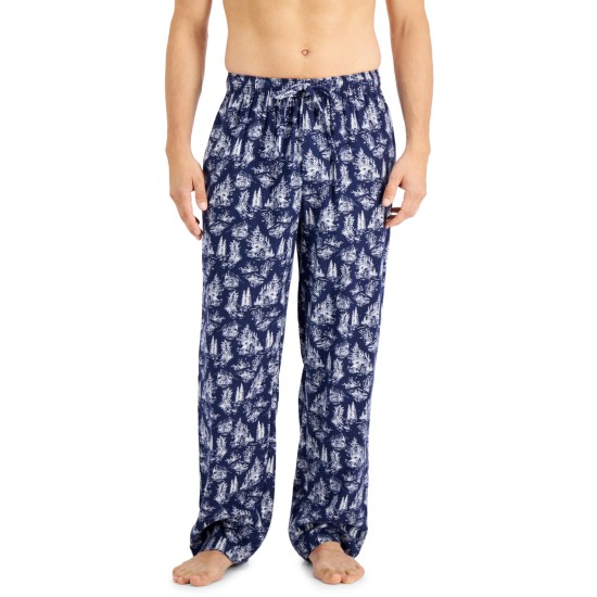  Men’s Flannel Print Pajama Pants, Navy Forest, Small