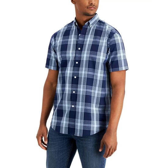  Men’s Regular-Fit Plaid Shirt, Blue, X-Large
