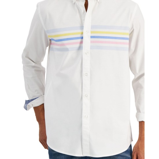  Men’s Regular-Fit Stretch Stripe Oxford Shirt, White/XXL