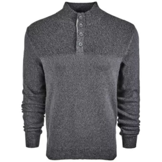  Men’s Ribbed Four-Button Sweater (Gray, Small)