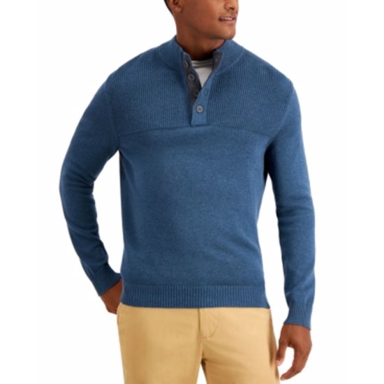  Men’s Ribbed Four-Button Sweater, Blue Wing, Large
