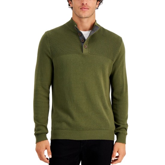  Men’s Ribbed Four-Button Sweater, Green, XX-Large