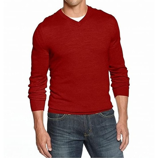  Men’s Sweater Cheery Pullover V-Neck ,Red , XLarge