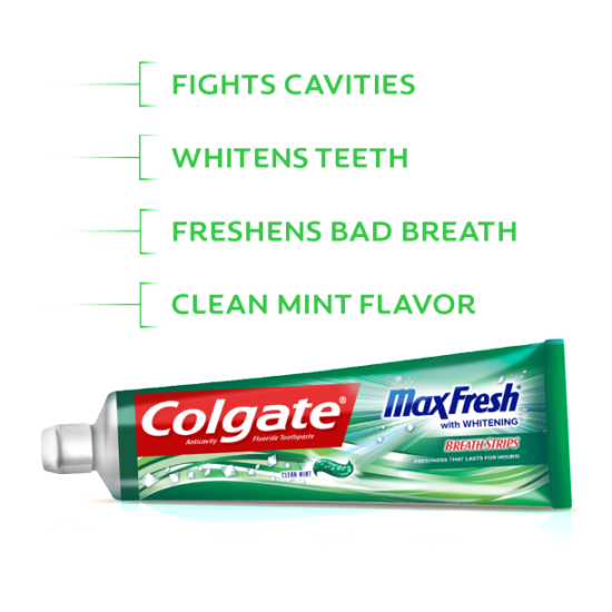 Max Fresh Toothpaste with Mini Breath Strips – Clean Mint – 12oz/2 Pack