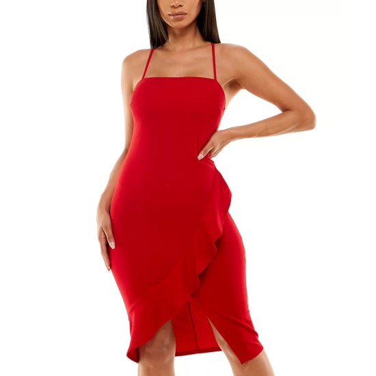  Womens Juniors’ Strappy Scuba Crepe Midi Dress, Red/5