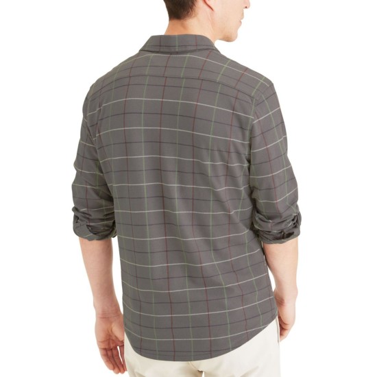  Men’s Slim-Fit Alpha Smart 360 Flex Stretch Check Long-Sleeve Shirt, Grey, XX-Large