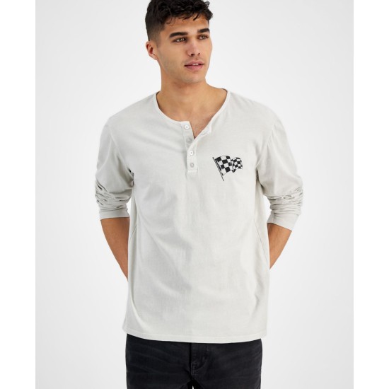  Mens Henley, Off White, Large