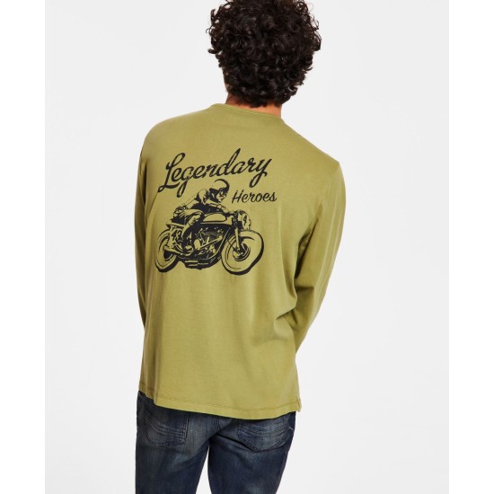  Men’s Long-Sleeve Graphic Henley, Green, XX-Large