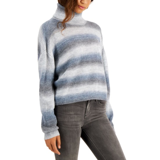  Juniors’ Spacedye-Striped Turtleneck Sweater ,Grey, Large