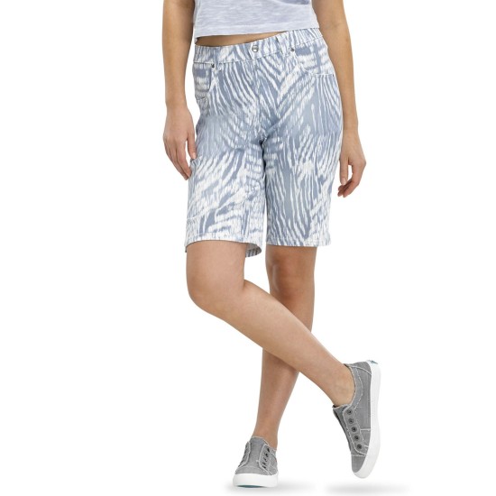 Womens Ultra-Soft Denim Ikat Zebra Bermuda Shorts, Blue, X-Small