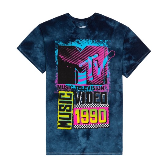 Hybrid Men’s Mtv Music Video Graphic T-Shirt, Navy, Medium
