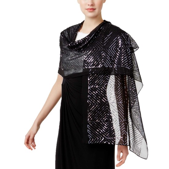  Sequined Squares Evening Wrap (Black/Silver, One Size)