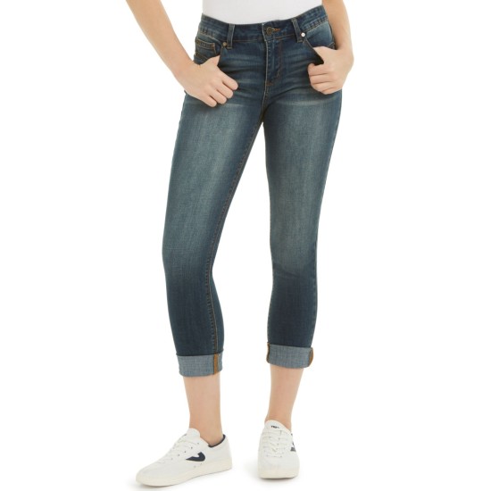  Juniors’ Cuffed Cropped Skinny Jeans, Navy, 11