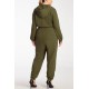  Womens French Terry Hooded Cargo Jumpsuit, Green, X-Small