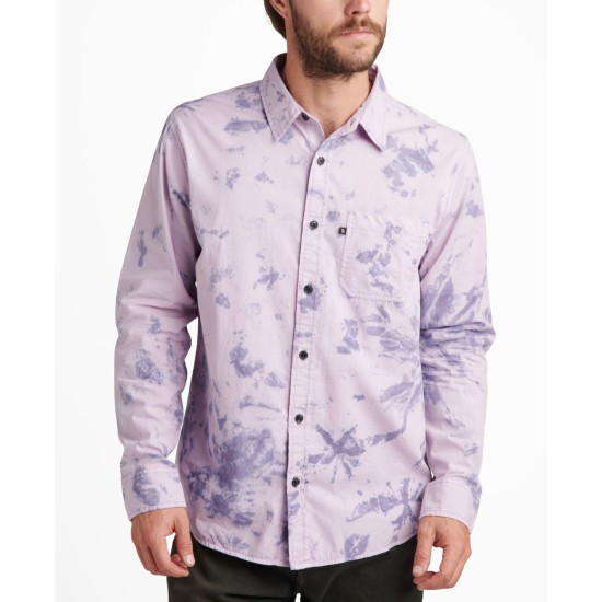  Mens Tie-Dye Point Collar Button-Down Shirt, Lavender Frost, Medium