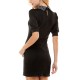  Womens Juniors’ Printed-Collar Cable-Knit Sweater Dress, Black/XXL
