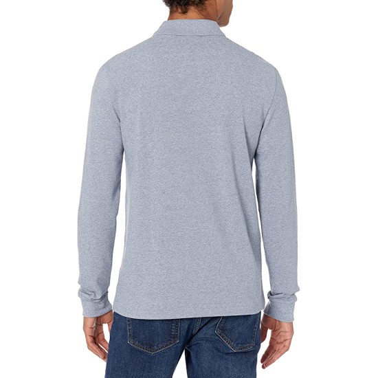  Men’s Classic Fit Long-Sleeve Pique Polo Shirt, Light Indigo Blue, XL