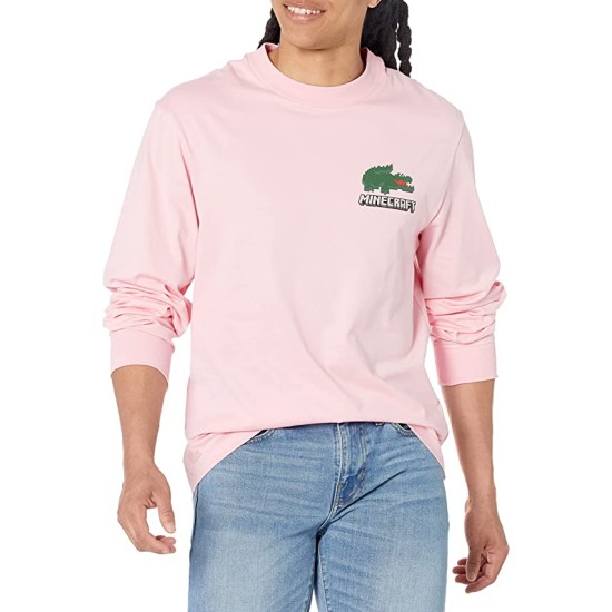  Men’s Long Sleeve Minecraft Croc T-Shirt, Lotus Pink, XX-Large