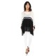 Lauren  Striped Knit Poncho-BLACK-One Size