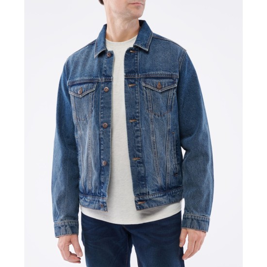  Men’s Denim Trucker Jacket, Blue, Large