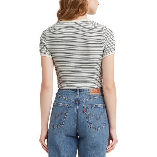 Levi’s Women’s Gema Short Sleeve Stripe Tee Shirt, White, Medium
