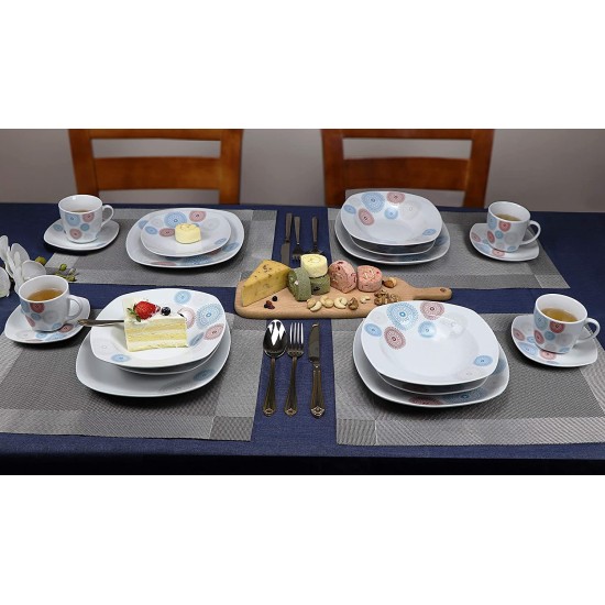  Porcelain 20 Piece Square Dinnerware Set, Service for 4, Blue