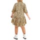  Trendy Plus Size Printed Tiered Dress, Beige, 3X