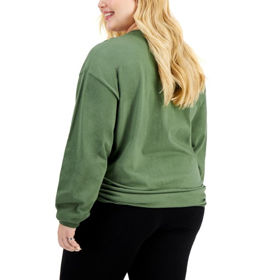  Womens Trendy Plus Size Long-Sleeve Cotton Snoopy T-Shirt, Green/3X