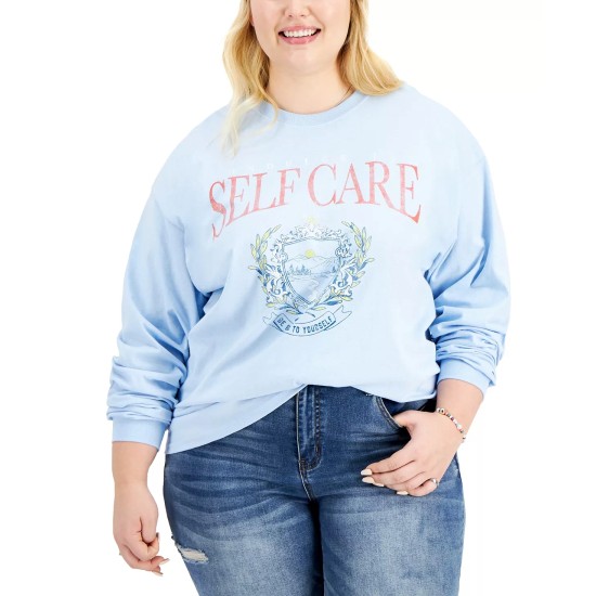  Womens Plus Self Care Cotton Slogan Graphic T-Shirt