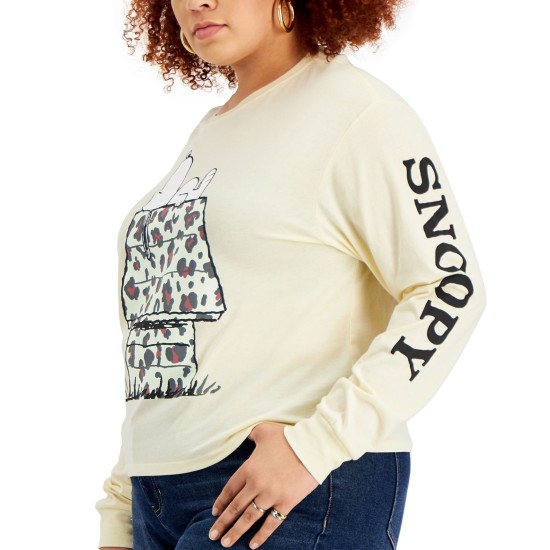  Womens Plus Size Leopard-House Snoopy-Graphic T-Shirt