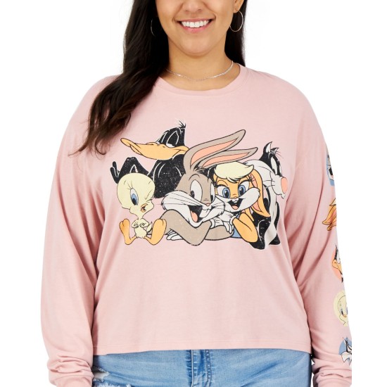  Womens Plus Size Looney Tunes Long-Sleeve Graphic T-Shirt
