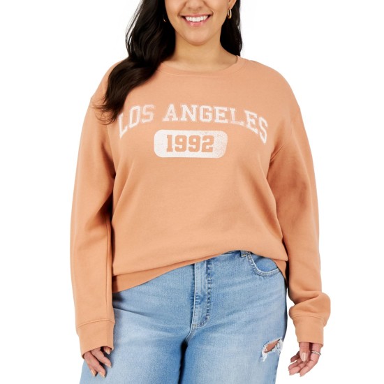  Womens Plus Size Los Angeles Graphic Sweatshirt, Khaki,1X