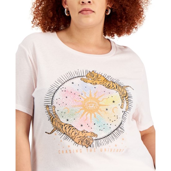  Womens Trendy Plus Size Tiger Celestial-Graphic T-Shirt, Mauve/1X