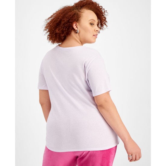  Womens Trendy Plus Size Wildflowers Graphic T-Shirt (Purple,2X)