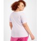  Womens Trendy Plus Size Wildflowers Graphic T-Shirt (Purple,2X)