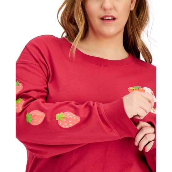  Womens Trendy Plus Size Strawberry Shortcake Long-Sleeve T-Shirt