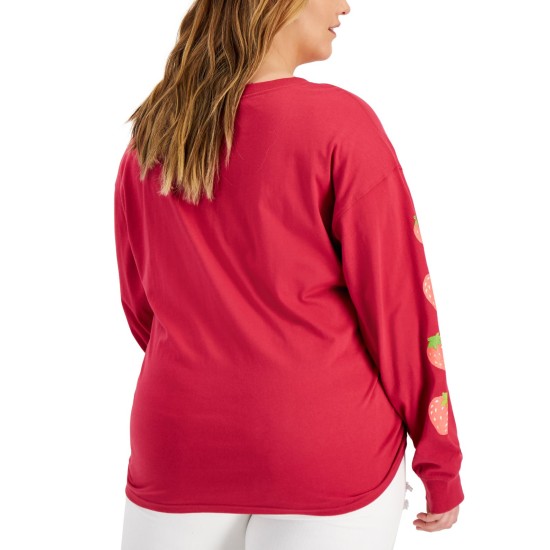  Womens Trendy Plus Size Strawberry Shortcake Long-Sleeve T-Shirt