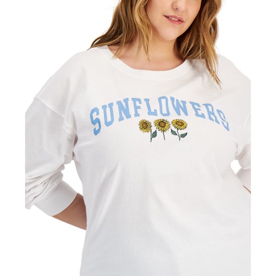  Womens Trendy Plus Size Sunflowers Long-Sleeve T-Shirt